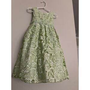 🌿 Vintage Green Floral Dress Toddler Size 3T Easter Church Photo